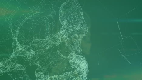 Animation-of-skull-with-network-of-connections-on-green-background