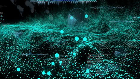Animation-Von-Blauen-Punkten-über-Der-Datenverarbeitung-Auf-Schwarzem-Hintergrund