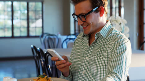 Man-checking-his-mobile-phone-in-the-restaurant