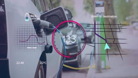 Animation-of-eco-icons-and-data-processing-over-electric-car-charging