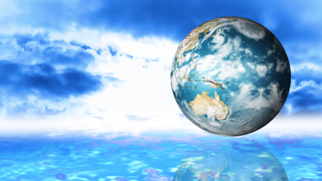 Animation-of-a-globe-spinning-against-sky-background