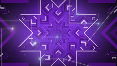 Animation-of-white-star-outline-kaleidoscope-pattern-moving-on-purple-background