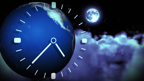 The-Earth-spinning-and-a-clock-running.-Concept-of-passing-time