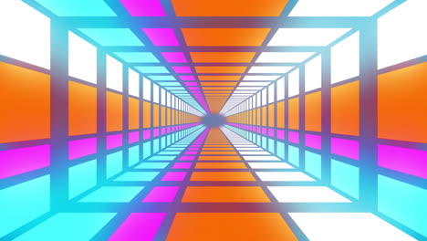 Animation-of-digital-tunnel-with-colourful-shapes-on-blue-background