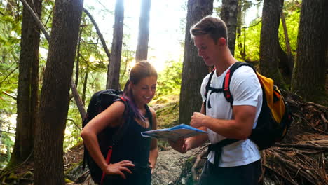 Happy-hiker-couple-looking-at-map