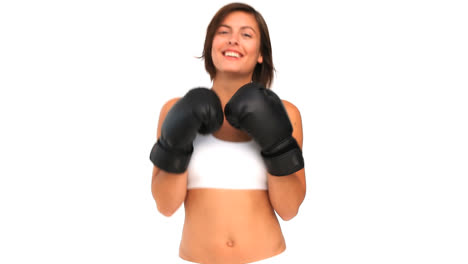 Kokette-Frau-In-Sportbekleidung-Mit-Boxhandschuhen