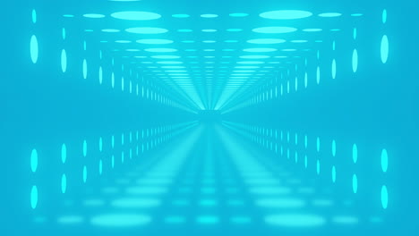 Animation-of-digital-tunnel-with-spots-on-blue-background