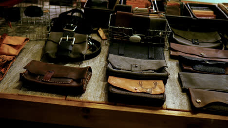 Various-types-of-leather-bag-on-table