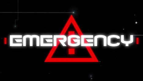 Animation-of-emergency-text-and-warning-sign-on-black-background