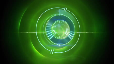 Animation-Des-Zielfernrohrscannens-über-Grünen-Kreisen-Auf-Schwarzem-Hintergrund