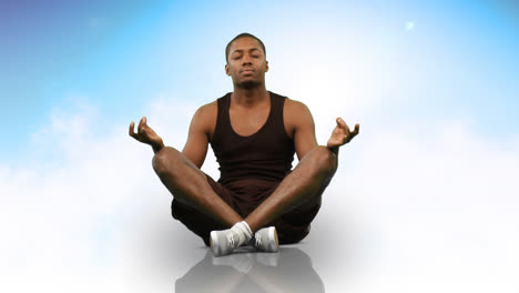 Animation-of-an-ethnic-man-doing-yoga.-Concept-of-peace-and-relax