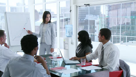 Panorama-of-businesswoman-giving-a-presentation-to-her-colleagues
