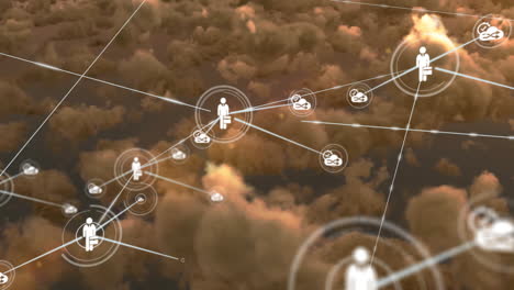 Animation-Des-Netzwerks-Von-Verbindungen-Mit-Symbolen-über-Wolken
