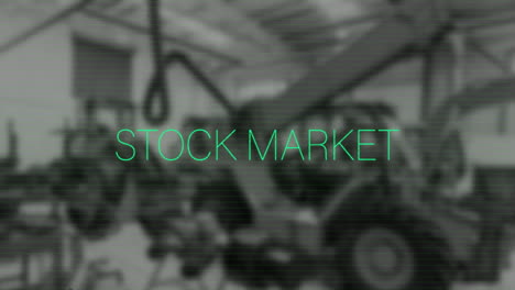 Animation-of-stock-market-text-and-financial-data-processing-over-factory