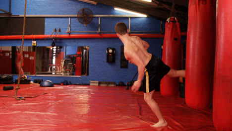 Boxer-practicing-boxing-with-punching-bag