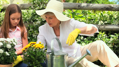 Großmutter-Und-Mädchen-Bei-Der-Gartenarbeit
