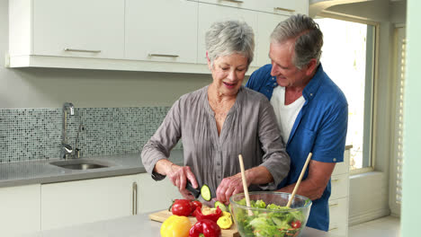 Glückliches-älteres-Paar-Macht-Salat