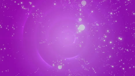 Animation-of-white-light-spots-and-rings-of-light-on-purple-background