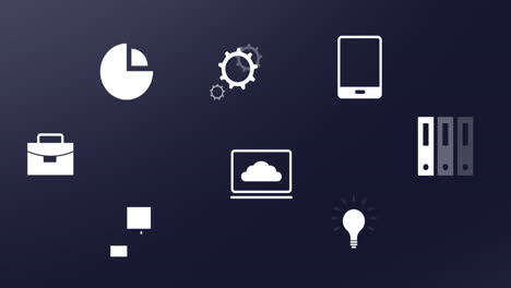 Animation-of-business-icons-on-black-background