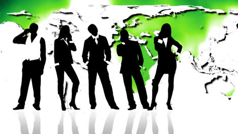 Business-people-silhouettes-against-map-of-world.-Concept-of-economy-and-ecology