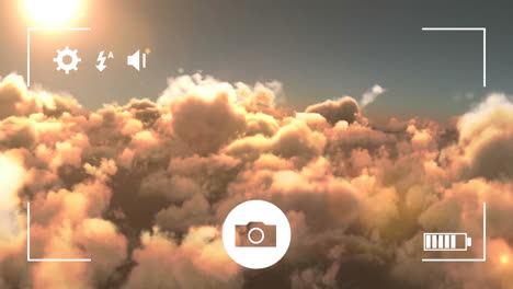 Animation-of-camera-screen-over-clouds-and-sun