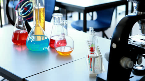 Experiment-equipments-on-bench-in-classroom