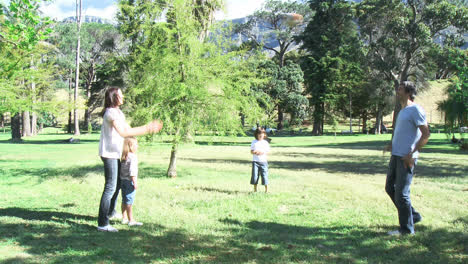 Familia-Jugando-En-Un-Parque-Con-Una-Pelota