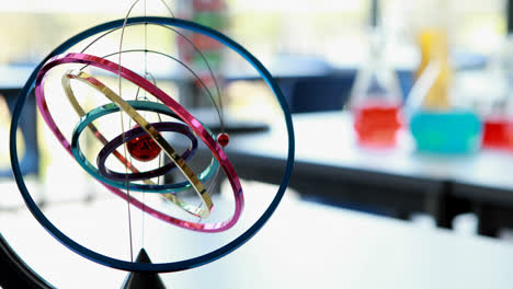Close-up-of-orrery-in-laboratory