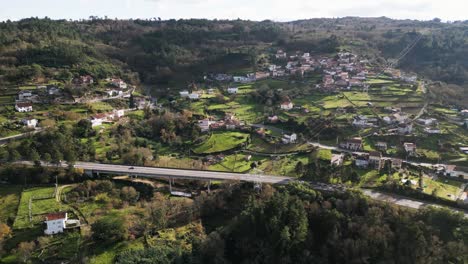 Ceboliño-Town-Aerial-View,-Galicia,-Spain---panoramic