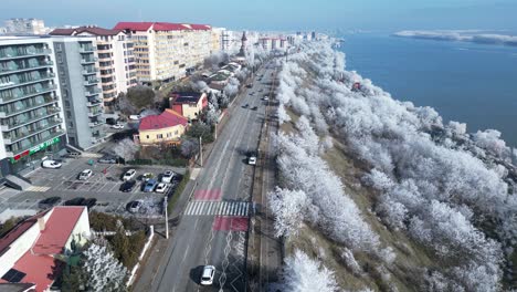 Aerial-View-Of-Galati-Cityscape-By-The-Danube-River-During-Winter-In-Romania