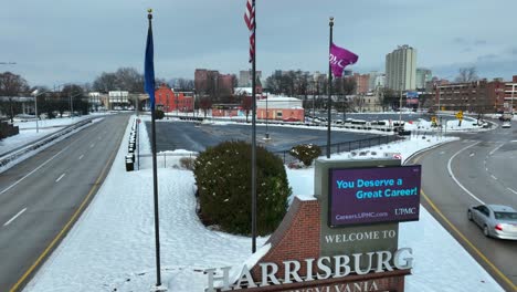 Welcome-to-Harrisburg-sign-on-snowy-day