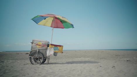 Ice-Cream-Stand-with-Colorful-Umbrella-on-a-Beach-Isolated