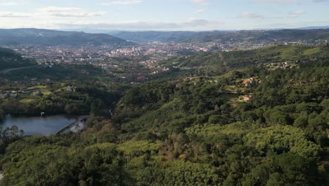 Aerial-Panoramic-Ourense-Cityscape-from-Santomé,-aerial-Galicia-spain