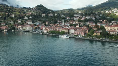AERIAL:-Ferry-Waits-for-Passengers-to-Board-in-Menaggio-in-Lake-Como