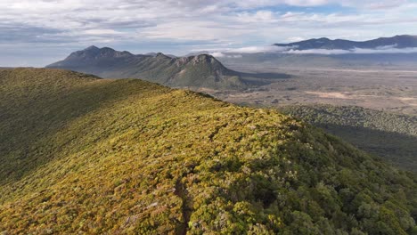 Pista-De-Senderismo-Sobre-Colinas-Boscosas-Y-Montañas-Rocosas-En-El-Horizonte