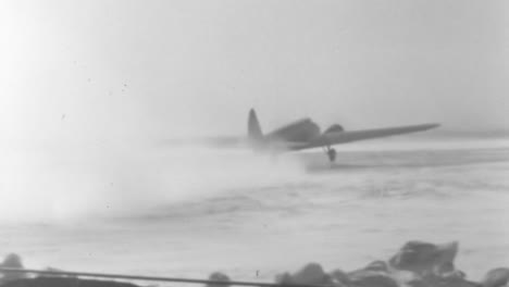Boeing-247-Airplane-Takes-Off-From-the-Runway-on-a-Winter-Day-in-1930s-with-Snow