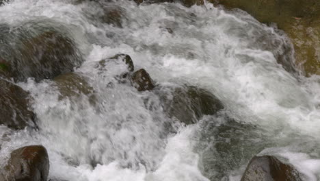 Rushing-waters-over-rocks-in-Cajones-de-Chame,-Panama,-vibrant-nature-scene