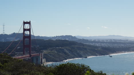 Side-View-Of-The-Golden-Gate-Bridge-Through-Mountains-In-San-Francisco,-California,-USA