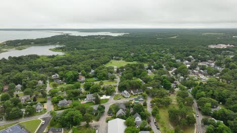 Drone-shot-of-suburban-neighborhoods-in-Martha's-Vineyard