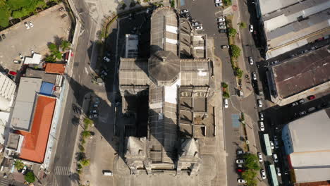 Aerial-view-of-The-Metropolitan-Cathedral-of-Fortaleza-and-the-city-around,-Fortaleza,-Ceara,-Brazil