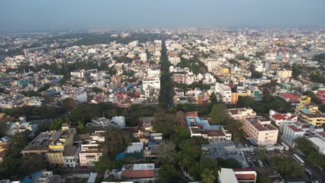 Aerial-footage-of-enitre-Pondicherry-formerly-known-as-Pondicherry,-Grand-canal-seen-from-above