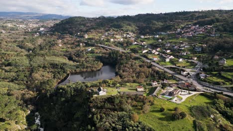Castadon-Reservoir-near-Ceboliño,-Ourense,-Spain-aerial-view