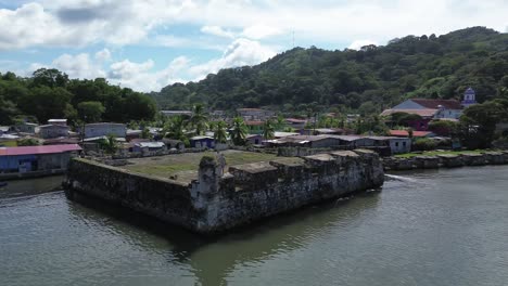 Portobelo-Port,--Colon-Panama-Caribbean-Sea,-Drone-Footage