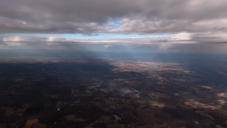 Dramatic-Clouds-Over-Upstate-New-York,-USA,-from-Plane-Window