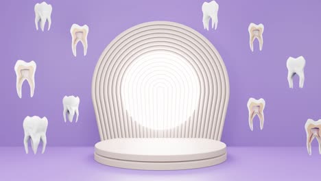 Showcase-display-dental-dentist-healthcare-3d-rendering-animation-with-teeth-falling-in-loop