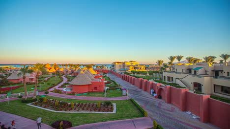Zeitraffer-Sonnenuntergang-Mit-Palmen,-Resorts-Sharm-El-Sheikh,-Ägypten,-Afrika