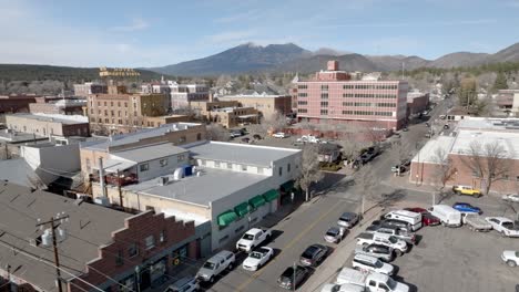 Flagstaff,-Arizona-downtown-with-drone-video-moving-in-a-circle