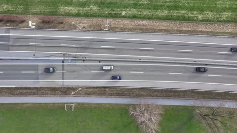 Aerial-View-of-Busy-Weesen-Highway,-Switzerland