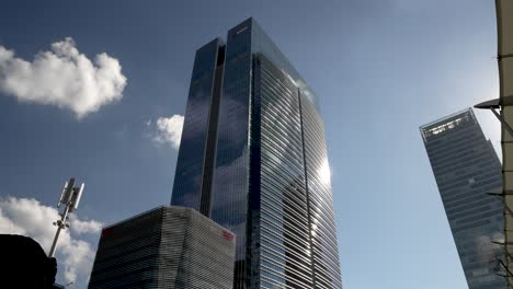 Japanese-commercial-financial-district-skyscraper-office-towers-in-capital-city-LOW-ANGLE