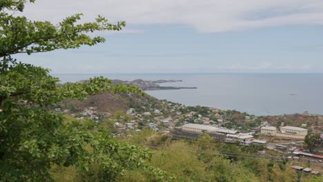 View-of-a-coastal-town-by-the-sea,-sightseeing-spot-in-Grenada